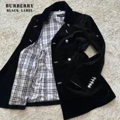 美品✨バーバリーブラックレーベル ナポレオン ベロア ノバチェック 銀ボタン 黒