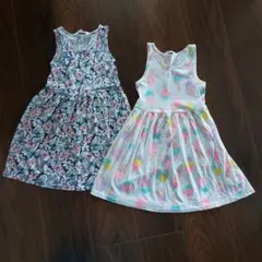 蝶柄・アイスクリーム柄ノースリーブワンピース2着セット