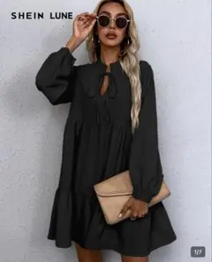 SHEIN LUNE スモックワンピース ブラック