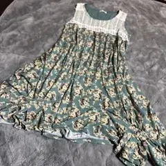 AxesFemme 花柄ノースリーブワンピース グリーン系