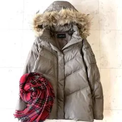 インディヴィ ラクーンファーフード付き ショートダウンジャケット ブラウン 38