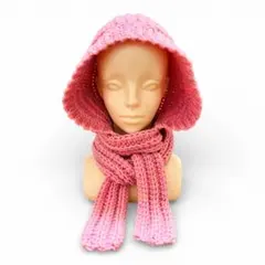 手編み フード付きマフラー　ボンネット　フーディー　バラクラバ