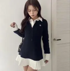 NICE CLAUP ドッキングプリーツミニワンピースのサムネイル