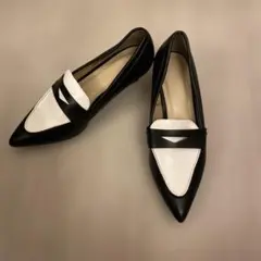 黒と白のエコレザートゥシューズ　S