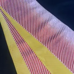 イエロー&赤い/薄ピンク グラデーション ストライプ 刺繍 リバーシブル 半幅帯