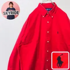 ラルフローレン 長袖シャツ 刺繍ロゴ ビッグシルエット Lレッド コットン100