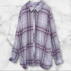 クロフト＆バロー チェック柄シャツ XL コットンレーヨン 2WAY袖 紫 白