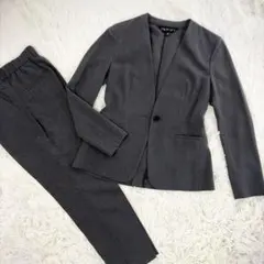 美品 INDIVI トリアセ セットアップ ノーカラー パンツスーツ 05