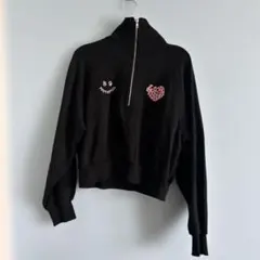 ハーフジップ スウェット ブラック LOVE YOUR SELF