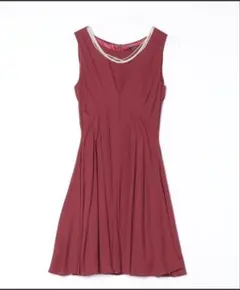 GIRL ネックレス付きタックフレアワンピース ネイビー S パーティー