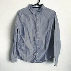 LOWRYSFARM ストライプシャツ m ブルー ブラウス 襟あり