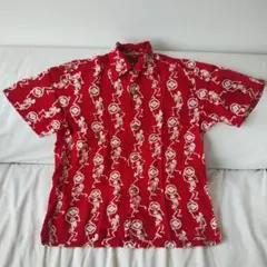 EVISU エビス　半袖シャツ 赤 家紋　総柄　スカル