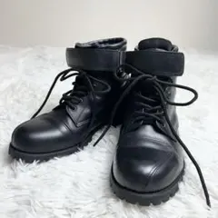Vibramソール レザーブーツ 黒 レースアップ アンクルストラップ 厚底