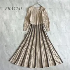 FRAY I.D ニットワンピース プリーツ切替 配色 ベージュ FREE