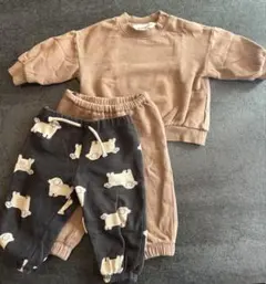 コットンスウェットセットアップ ブラウン　犬柄