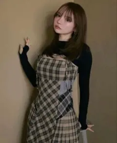andmary Nadia check long dress ワンピース - メルカリ