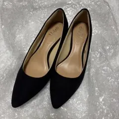 25cm 黒 スエード ポインテッドトゥパンプス