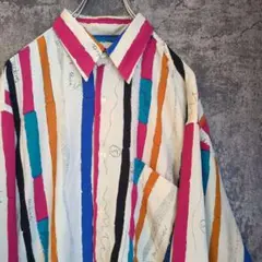 レトロポップ　ストライプ柄　ポリシャツ　ビンテージ90s　マルチカラー