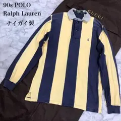 ポロラルフローレン　太ストライプ　襟ダンガリー　深緑ポニー刺繍ロゴ　ビッグサイズ