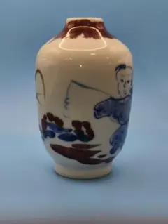 中国 青茶絵柄の陶器花瓶