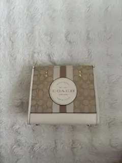 COACH トートバッグ ハンドバッグ ベージュ モノグラム ストラップ付き