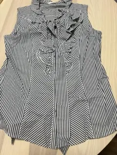 ストライプ フリル ノースリーブシャツ