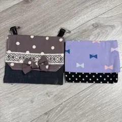 ハンドメイド　移動ポケット 水玉模様 リボン付き 2個セット