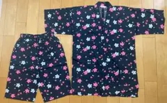 甚平セット 黒地に花柄 綿100%