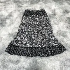【レリアン】フレアスカート ブラック 花柄 S ミモレ丈 レース 上品【美品】