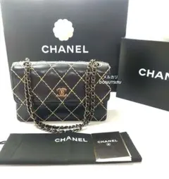美品!*★CHANEL★ブラック ワイルドステッチ マトラッセ ショルダーバッグ