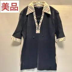 美品✨レア　バーバリーロンドン　サマーニット　ノバチェックレースアップセーター黒