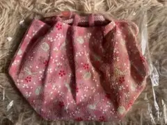 ピンク 花柄ウサギ模様 和装用巾着袋