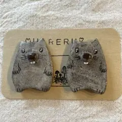 ウォンバット（ころんばっと）箸置き黒2個セットオーブン陶土ハンドメイド