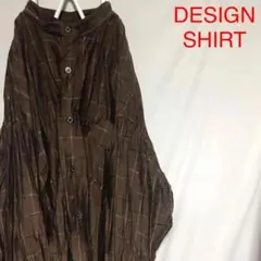 古着 総柄バンドカラーデザインシャツ チェック柄 アート柄 レトロ スタンド