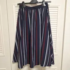 【美品】GLACIER ストライプ柄 フレアスカート ネイビー ボルドー