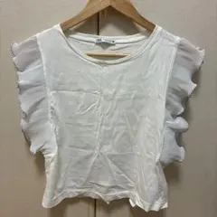 ZARA フリル付きノースリーブTシャツ Sサイズ ホワイト