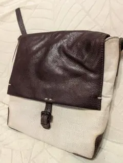 【値下】gentenキャンバス×レザー ショルダーバッグ ブラウン