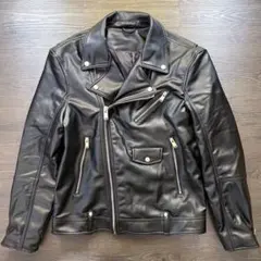 美品 ZARA フェイクレザー バイカージャケット ダブルライダース 黒 メンズ