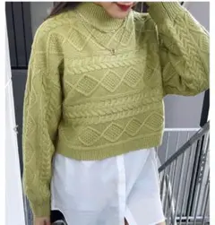 INGNI ケーブル編み クロップドニット セーター グリーン Mサイズ