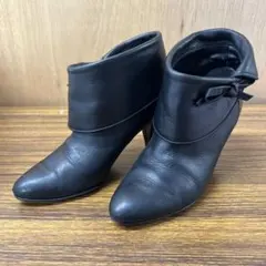 【ダイアナ】 ブーティ レザー ショートブーツ 黒 ブラック23㎝ リボン
