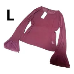 新品タグ付 Rananシフォン袖フリルトップス L ワインカラー透け感フェミニン