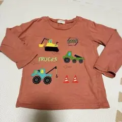 美品☆トラック刺繍 サーモンピンク長袖Tシャツサイズ100