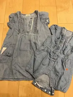 お値下げ！姉妹お揃い　ワンピース　半袖　デニム風　80  110  2点セット
