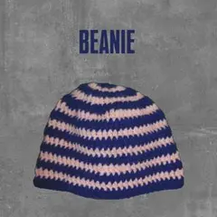 ビーニー クラッシャーハット ネイビー ピンク メンズ レディース 手編み