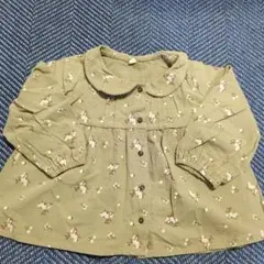ブラウス 花柄 くすみグリーン 長袖　女の子　100cm