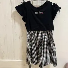 mezzo piano 半袖ワンピース 120cm ブラック/チェック