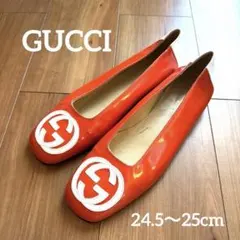 〈美品〉GUCCI オレンジパテントフラットシューズのサムネイル