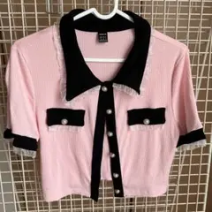 SHEIN ピンク・黒 クロップドトップ M