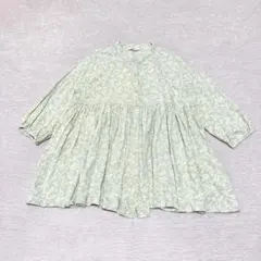 ネイビー 花柄切替チュニック(F)七分袖 ギャザー 大人可愛い　シャツブラウス