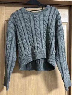 グレー ケーブル編み クロップドニット